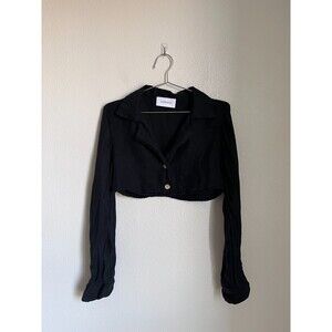 ANEMOS Linen/Cupro Nick Cropped Button Down Shirt in Black Size SMALL